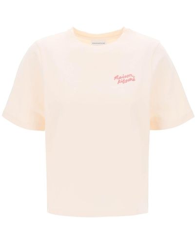 Maison Kitsuné T Shirt Girocollo Con Logo Ricamato - Rosa
