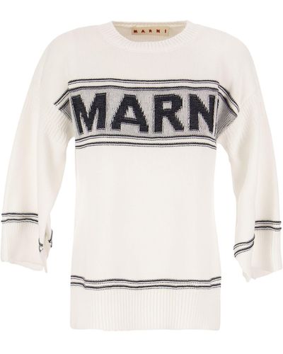 Marni Cotton Jersey With Logo - Gray