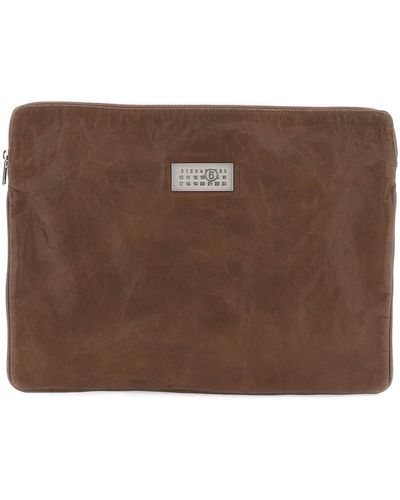 MM6 by Maison Martin Margiela Crinkled Leather Document Holder Pouch - Bruin