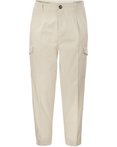 Brunello Cucinelli Cotton Gabardine pantalon avec poches de cargaison - Neutre