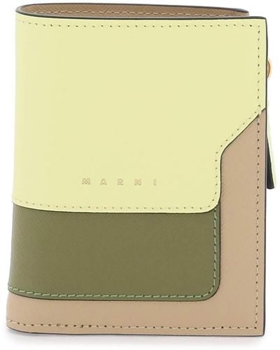 Marni Multicolored Saffiano Leder BI Fold Brieftasche - Grün