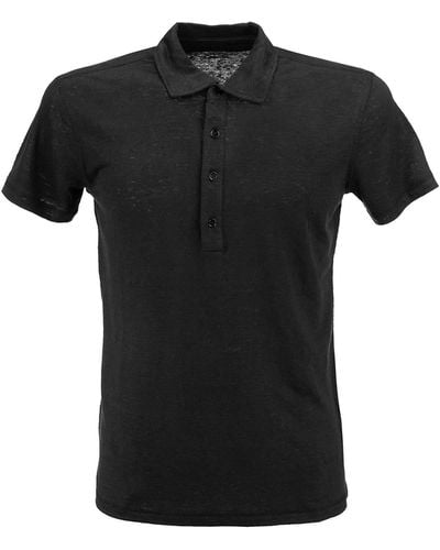 Majestic Linen Polo Shirt With Short Sleeves - Black