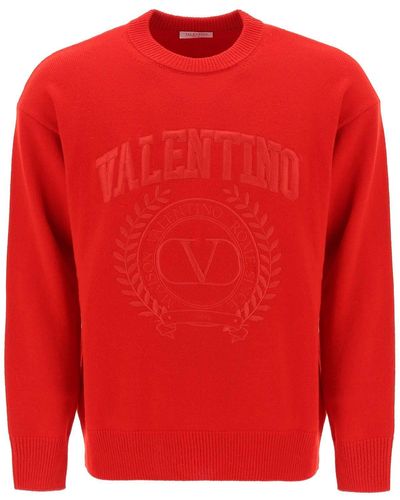 Valentino Garavani Crew Neck -pullover Mit Maison Stickerei - Rood