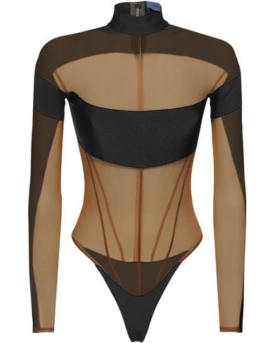 Mugler Langarm Illusionsbodysuit - Blau