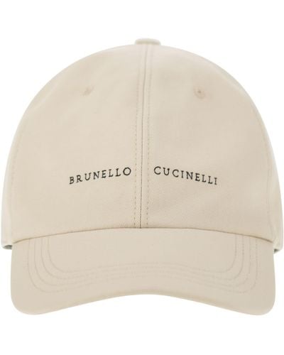 Brunello Cucinelli Baumwoll Canvas Baseballkappe mit Stickerei - Natur