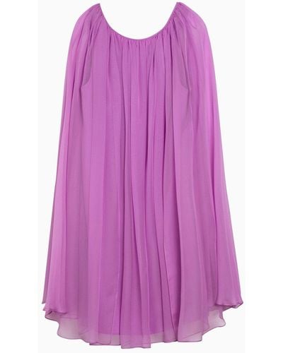 Max Mara Pianoforte Mauve Silk Chiffon Flared Dress - Purple