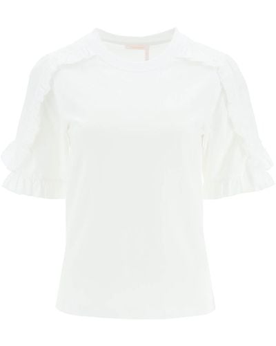 See By Chloé T-SHIRT CON VOLANT - Bianco