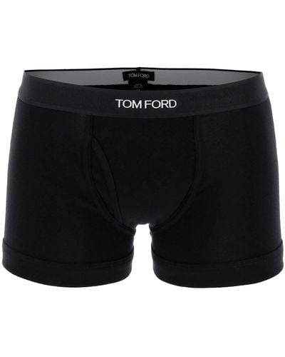Tom Ford Cotton Boxer Briefs con banda logo - Negro
