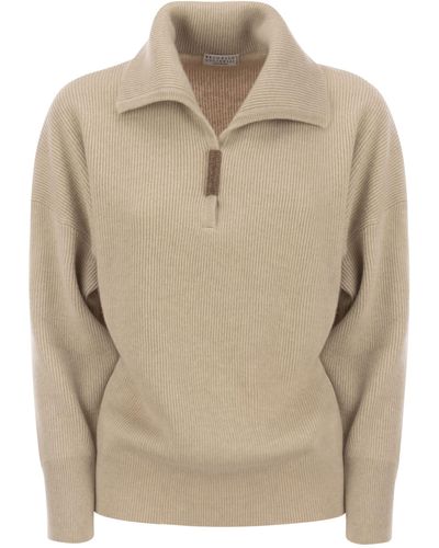 Brunello Cucinelli Cashmere Sweater Met Stralende Details - Naturel
