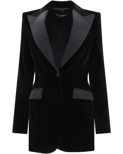 Dolce & Gabbana Velvet Single Breasted Turlington Tuxedo Jacket - Zwart
