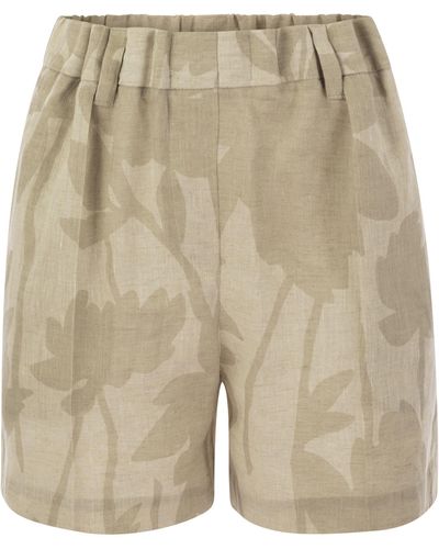 Brunello Cucinelli Rassemblé Shorts à la taille dans le canevas d'impression de Ramage Linen Lexivé - Neutre