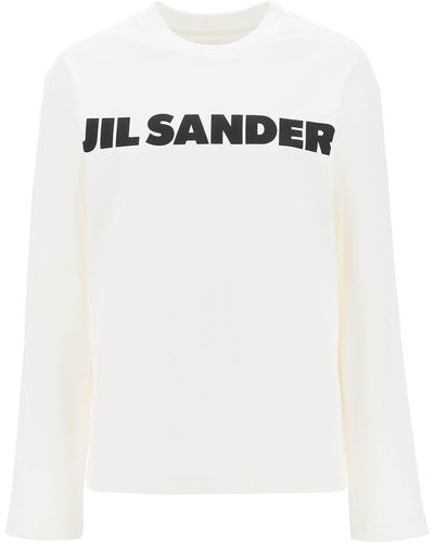 Jil Sander Logo Druck Langarm T -Shirt - Schwarz