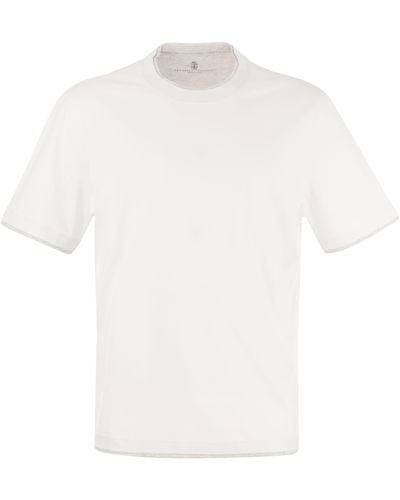 Brunello Cucinelli Slim Fit Crew Neck T -Shirt im leichten Baumwolltrikot - Weiß