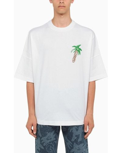Palm Angels Skizzenhafte Weiße Crew Neck T -shirt - Wit