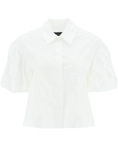 Simone Rocha Cropbed Shirt avec garniture embrodée - Blanc