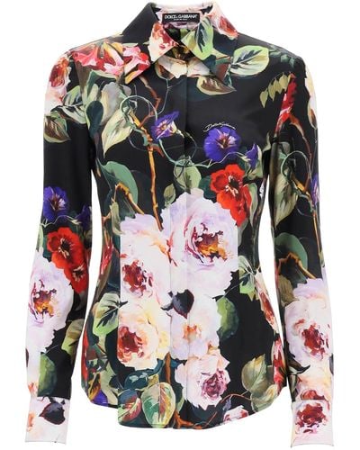 Dolce & Gabbana Rose Garden Shirt In Satin - Rood