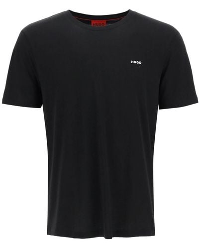 HUGO T-shirt in jersey di cotone con logo stampato - Nero