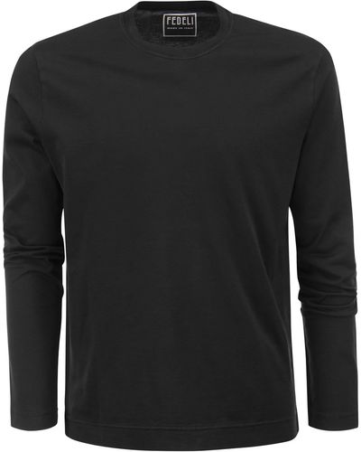 Fedeli Long Sleeved Organic Cotton T Shirt - Black