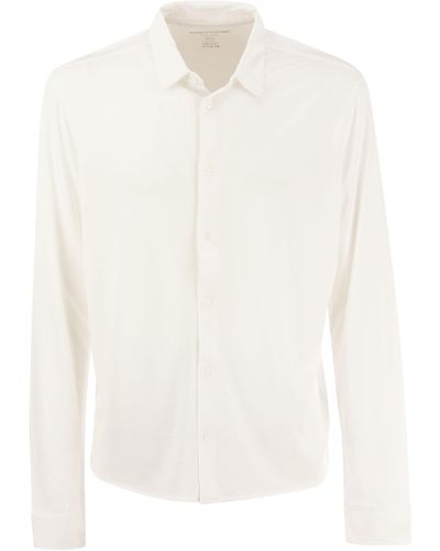 Majestic Long Sleeved Shirt In Lyocell And Cotton - White
