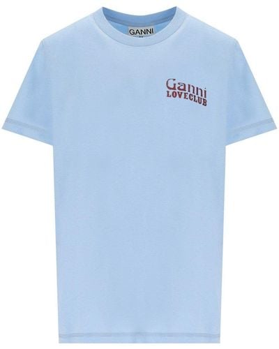 Ganni Entspannte Loveclub Pulverblau T -Shirt