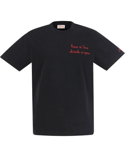 Mc2 Saint Barth Cotton T -Shirt mit gestickten Sera Ubriachi -Beschriftung - Schwarz