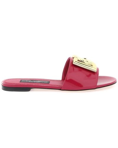 Dolce & Gabbana Brevet Leather Slides - Rosa
