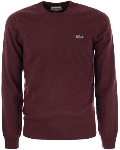 Lacoste Crew Neck -pullover In Wolmengsel - Paars