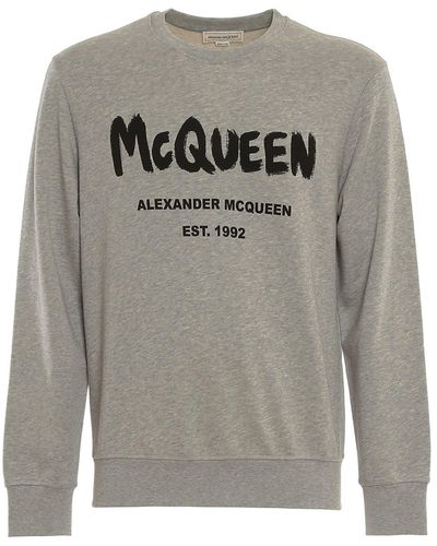 Alexander McQueen Felpa con stampa logo - Grigio