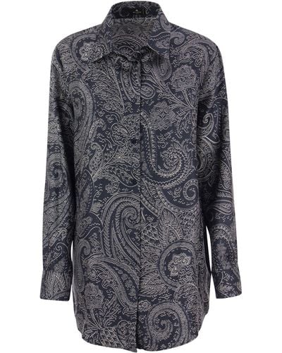 Etro Silk Shirt With Paisley Print - Gray