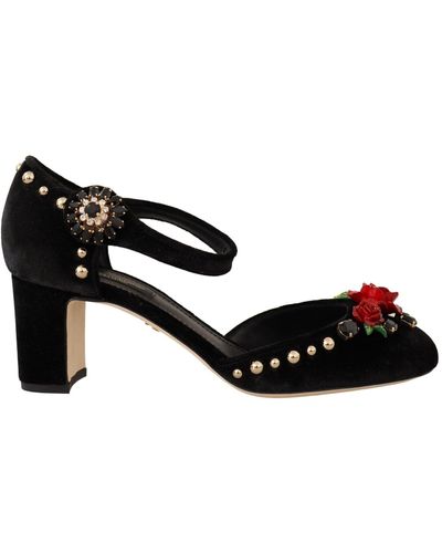 Dolce & Gabbana Zwart Fluwelen Rozen Enkelband Pumps Schoenen