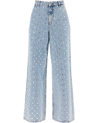 Self-Portrait Wide Jeans With Rhinest - Blue