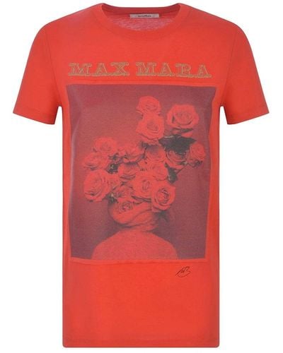 Max Mara T-Shirt aus bedruckter Baumwolle - Rot
