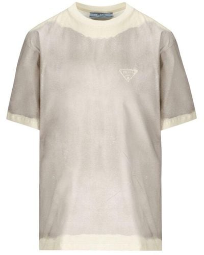 Prada Cotton Logo T -Shirt - Natur
