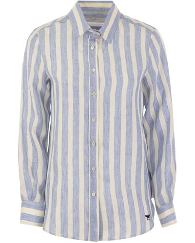 Weekend by Maxmara Lari Classic Striped Linen Shirt - Blauw