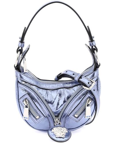 Versace Mini Borsa Hobo 'Repeat' In Pelle Metallizzata - Blu