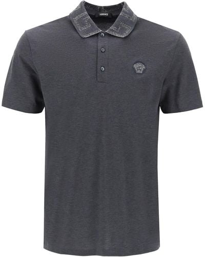 Versace Polo -shirt Met Greca -kraag - Zwart