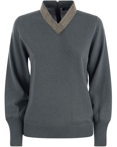 Fabiana Filippi V Neck Sweater Met Ketting - Grijs
