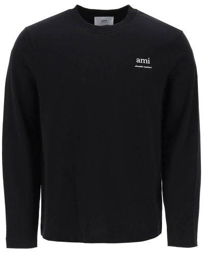 Ami Paris Long Sleeved Cotton T Shirt For - Black