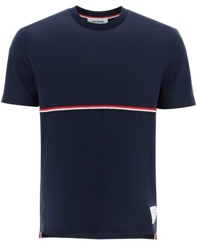 Thom Browne Camiseta Con Bolsillo Tricolor - Azul