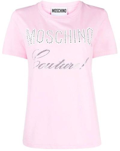 Moschino Camiseta embellecida de cristal de alta costura de alta costura - Rosa
