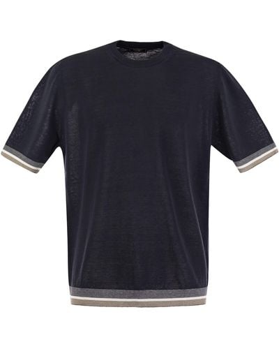 Peserico T-shirt en lin et fil de coton - Bleu