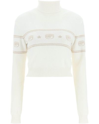 Chiara Ferragni Maxi-Pullover aus Lurex mit Logo - Weiß