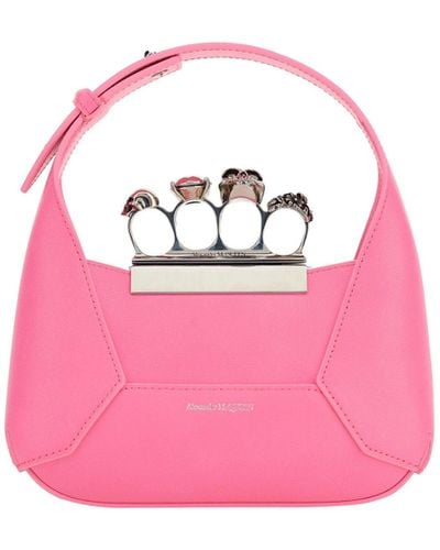 Alexander McQueen Jeweled Hobo Handbag Handbag Small Leather - Pink