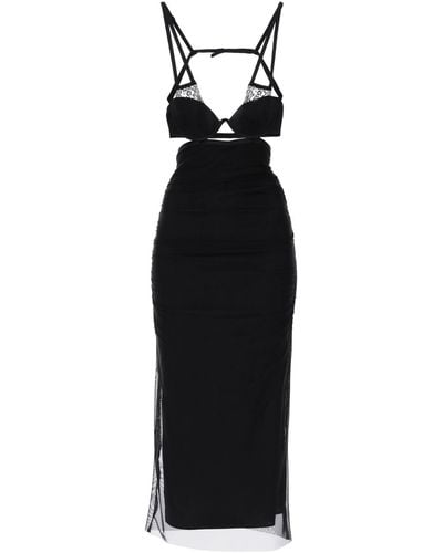 Dolce & Gabbana Midi Vestido con detalles de ratina - Negro