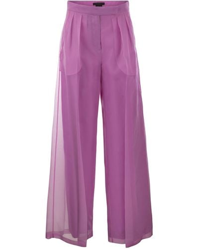 Max Mara Pantalon large en soie calibri - Violet