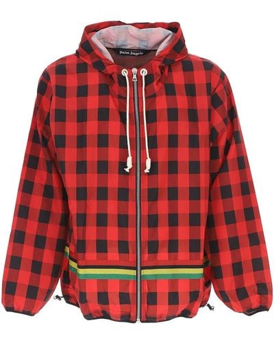 Palm Angels Checkte Windbreaker Jas - Rood