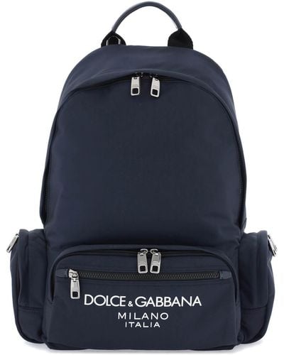 Dolce & Gabbana Zaino In Nylon Con Logo - Blu