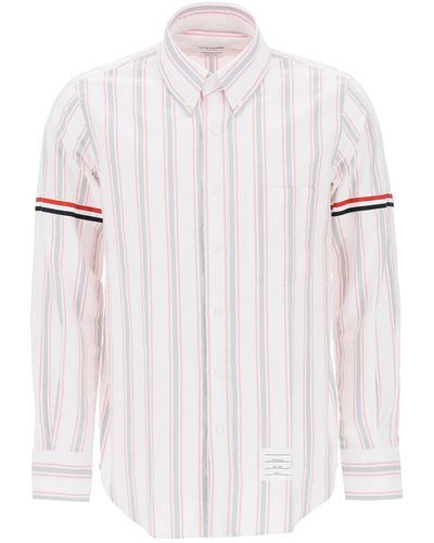 Thom Browne Striped Oxford Button Down Hemd - Weiß