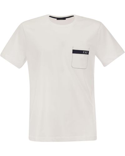 Fay Baumwoll -T -Shirt mit Tasche - Weiß