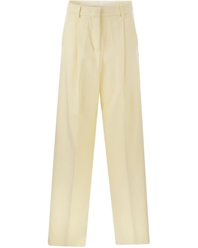 Sportmax Zirlo Wide Leg Pants In Cotton And Viscose - Natural